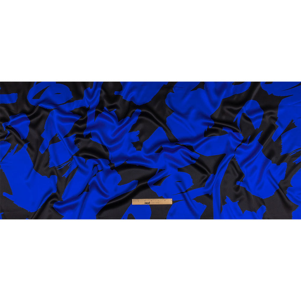 Mood Exclusive Italian Royal Blue and Black Brushstrokes Silk Charmeuse - Full Mood Exclusive Italian Royal Blue and Black Brushstrokes Silk Charmeuse - Full