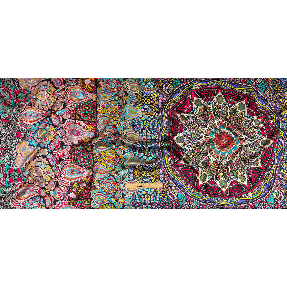 Mood Exclusive Italian Purple, Pink and Teal Medallion Silk Charmeuse Panel - Full Mood Exclusive Italian Purple, Pink and Teal Medallion Silk Charmeuse Panel - Full