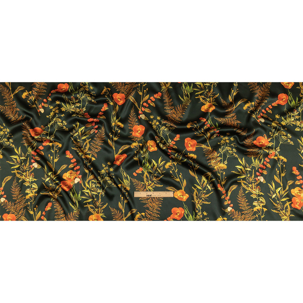Mood Exclusive Italian Kombu Green, Red and Golden Yellow Botanical Silk Charmeuse - Full Mood Exclusive Italian Kombu Green, Red and Golden Yellow Botanical Silk Charmeuse - Full