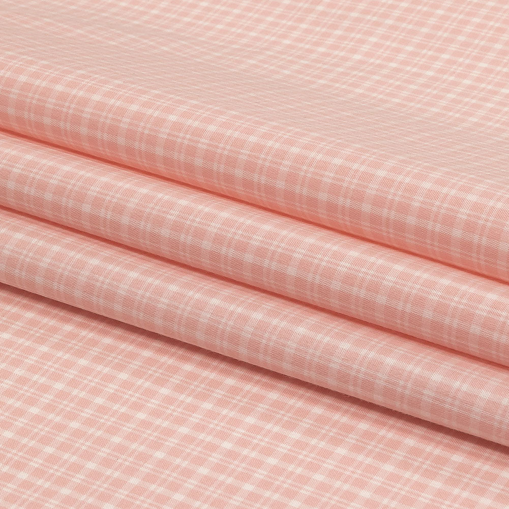 Pima Cotton Shirting - Pink and White Plaid Folded Pima Cotton Shirting - Pink and White Plaid Folded