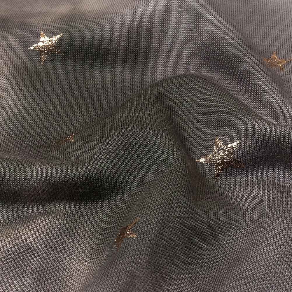 Pink, Olive and Metallic Gold Foiled Stars Stretch Rayon French Terry Detail Pink, Olive and Metallic Gold Foiled Stars Stretch Rayon French Terry Detail