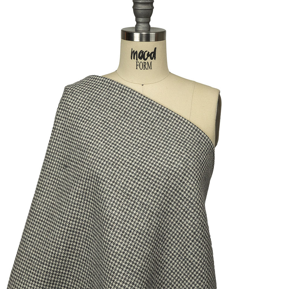 Gray, Ivory and Metallic Silver Houndstooth Brushed Polyester Woven Drape Gray, Ivory and Metallic Silver Houndstooth Brushed Polyester Woven Drape