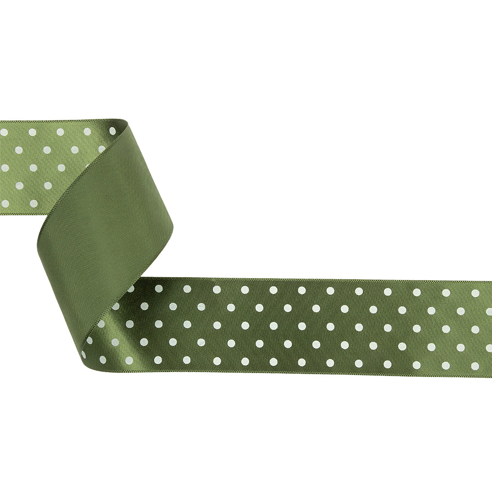Moss and White Polka Dot Satin Ribbon - 1.5" Moss and White Polka Dot Satin Ribbon - 1.5"