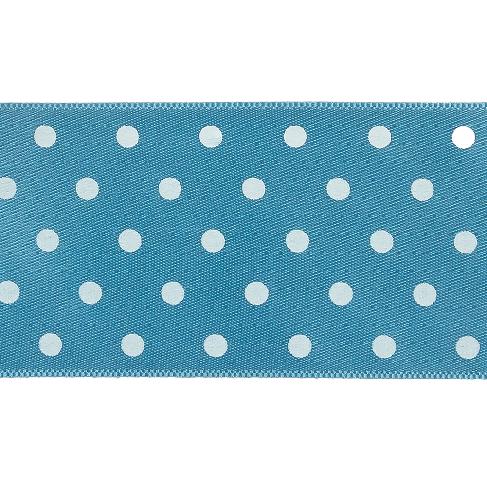 Blue and White Polka Dot Satin Ribbon - 1.5" Detail Blue and White Polka Dot Satin Ribbon - 1.5" Detail