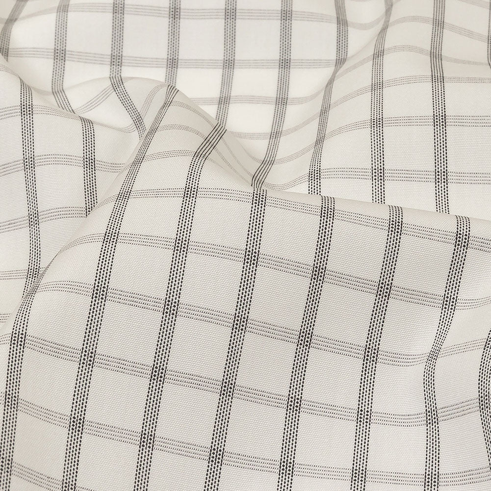 White, Gray and Black Checked Cotton Shirting Detail White, Gray and Black Checked Cotton Shirting Detail