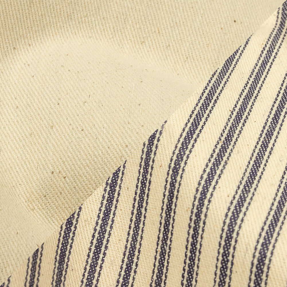 Natural and Blue Bonded Ticking Stripe Twill and Speckled Cotton Twill Detail Natural and Blue Bonded Ticking Stripe Twill and Speckled Cotton Twill Detail
