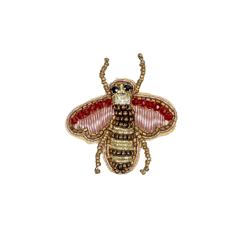Gold and Prism Pink Bee Rhinestone and Glass Beaded Applique - 2" X 1.875" Gold and Prism Pink Bee Rhinestone and Glass Beaded Applique - 2" X 1.875"