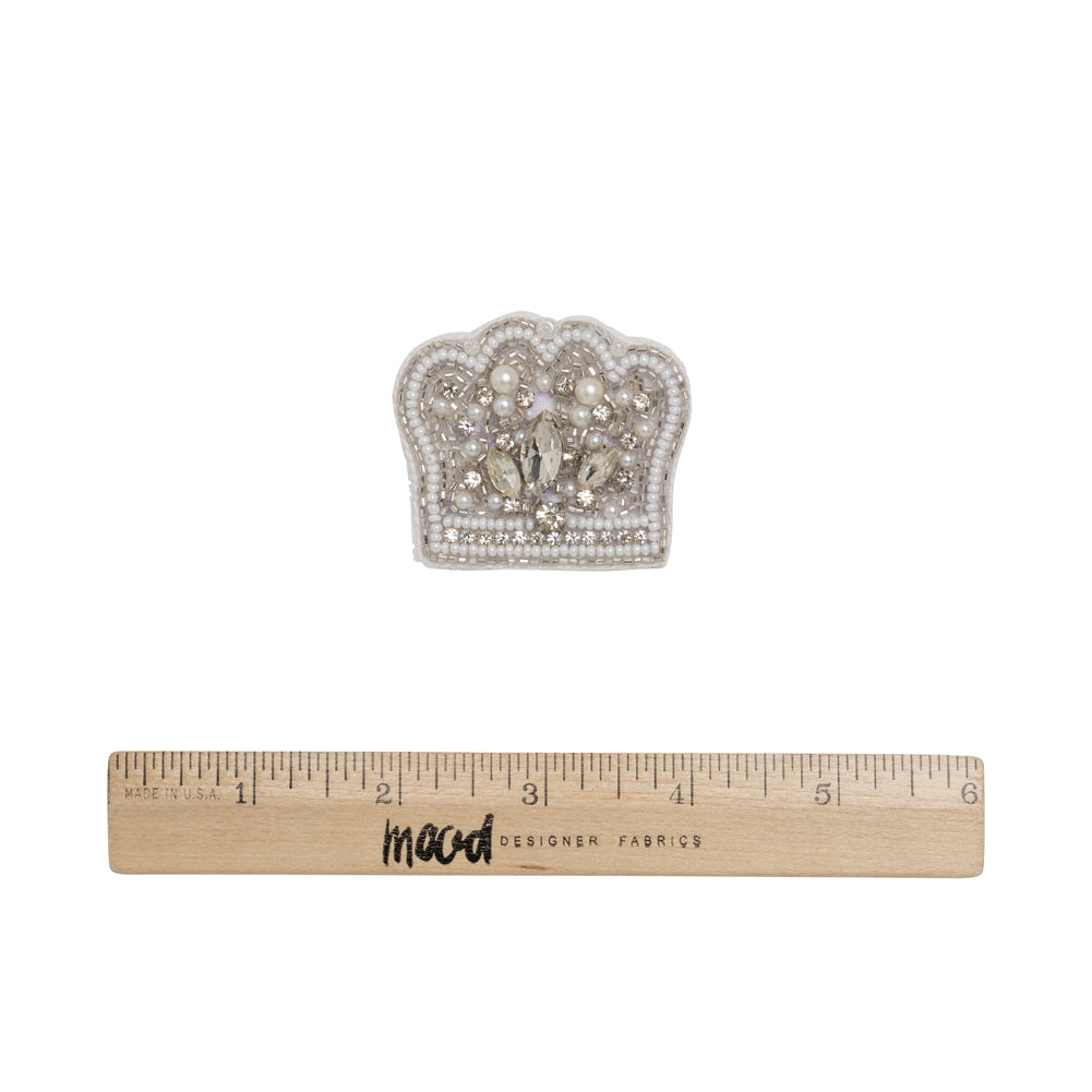 White and Silver Pearled Crown Rhinestone and Glass Beaded Applique - 1.625" X 2" Full White and Silver Pearled Crown Rhinestone and Glass Beaded Applique - 1.625" X 2" Full