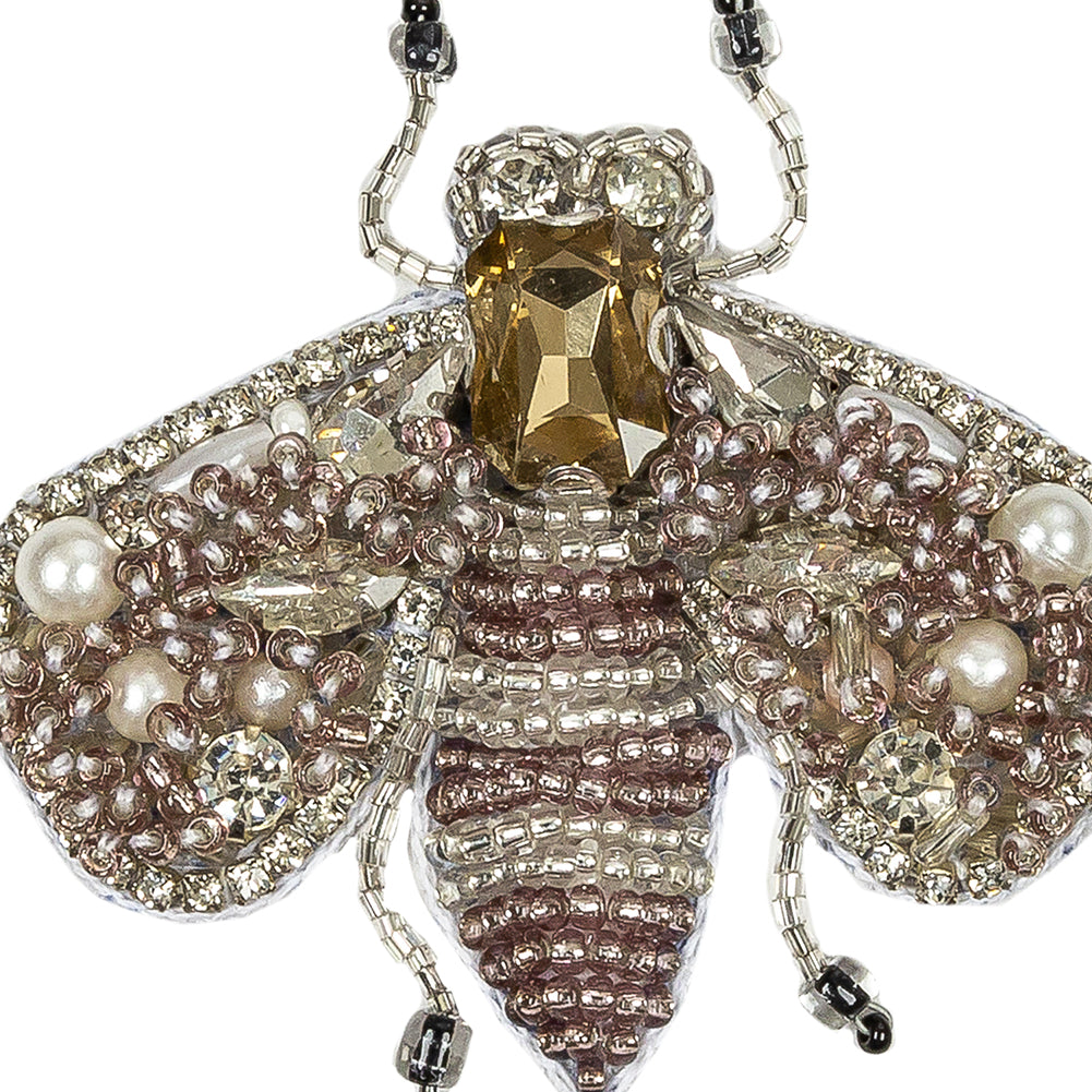Silver and Pale Orchid Fly Rhinestone and Glass Beaded Applique - 2.375" X 2.5" Detail Silver and Pale Orchid Fly Rhinestone and Glass Beaded Applique - 2.375" X 2.5" Detail