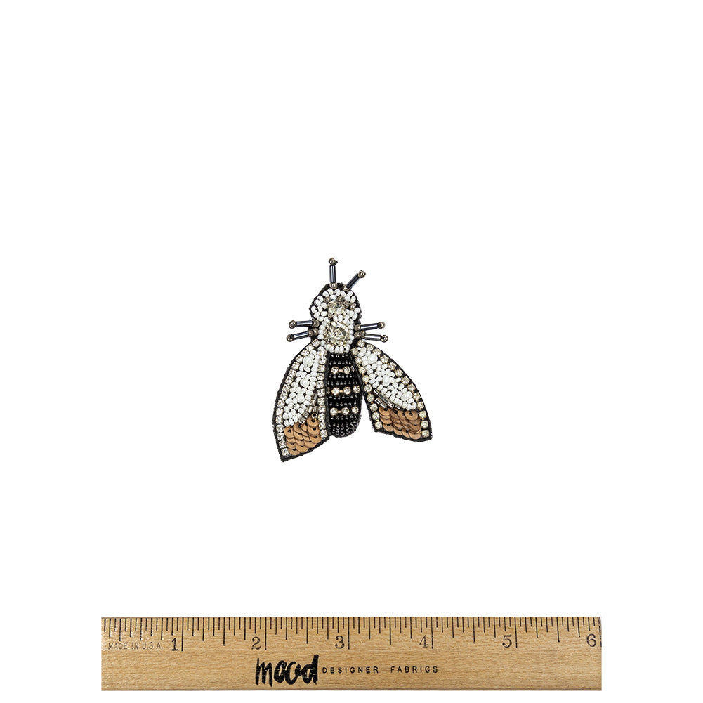 Black, White and Bronze Moth Rhinestone and Glass Beaded Applique - 2.5" X 2" Full Black, White and Bronze Moth Rhinestone and Glass Beaded Applique - 2.5" X 2" Full