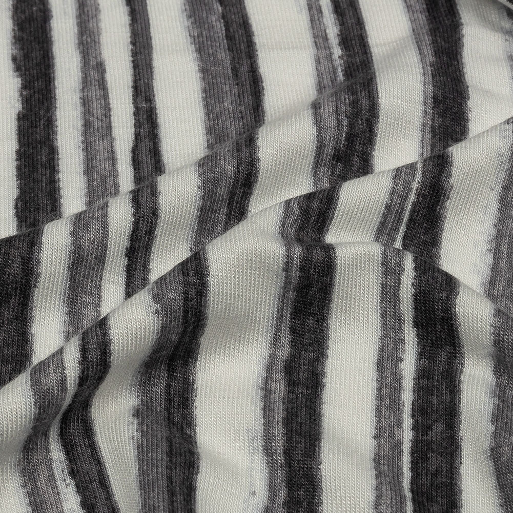 Cool Gray and Off White Painterly Stripes Stretch Rayon Jersey Detail Cool Gray and Off White Painterly Stripes Stretch Rayon Jersey Detail