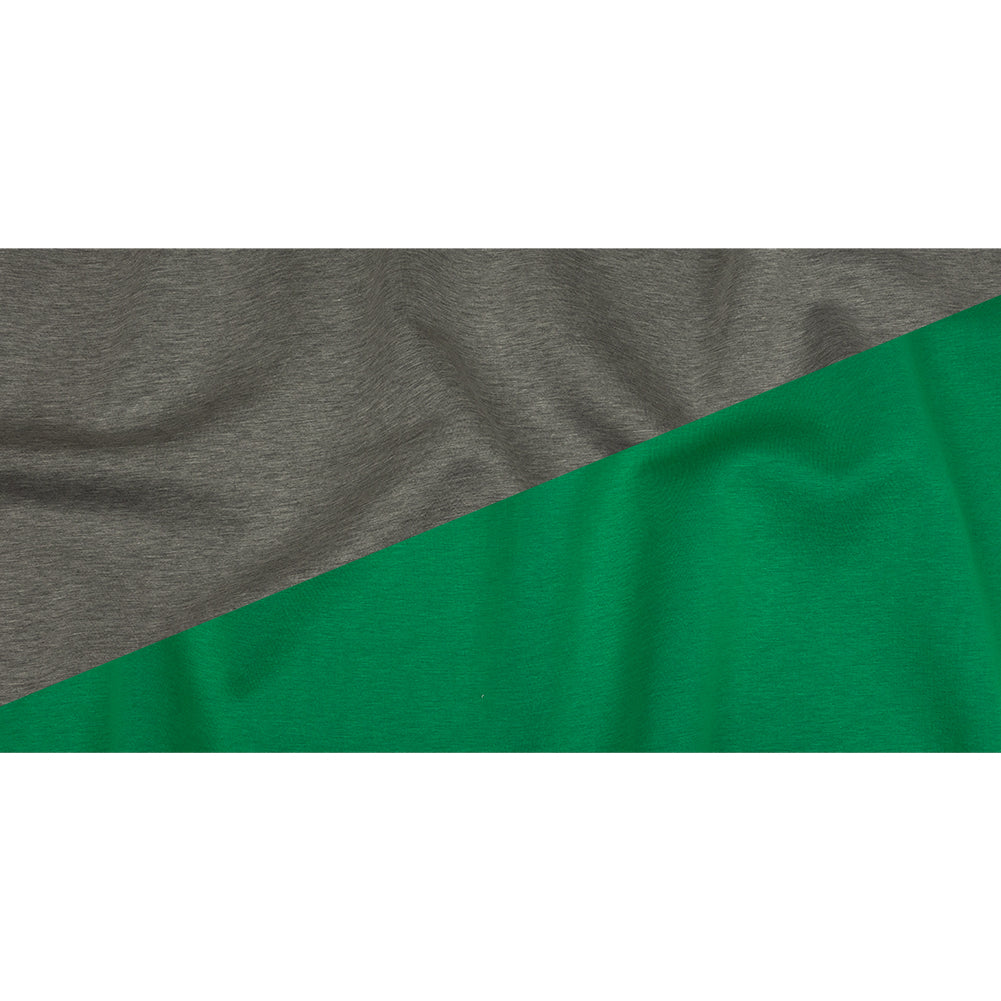 Famous Designer Kelly Green and Heathered Gray Double Face Rayon and Cotton Scuba Knit Full Famous Designer Kelly Green and Heathered Gray Double Face Rayon and Cotton Scuba Knit Full