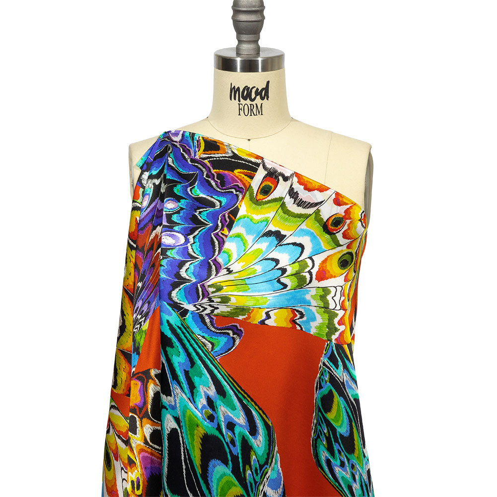 Italian Red, Blue and Yellow Butterfly Wings Silk Charmeuse Detail Italian Red, Blue and Yellow Butterfly Wings Silk Charmeuse Detail