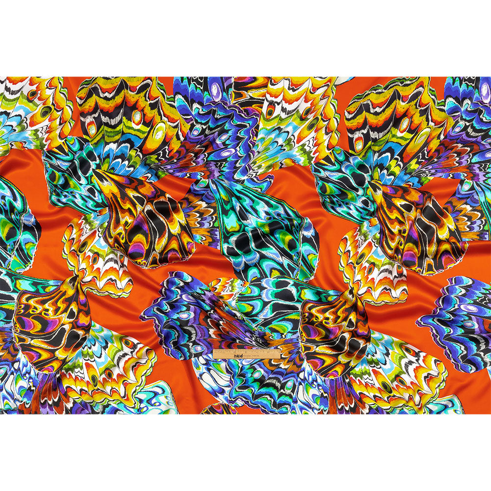 Italian Red, Blue and Yellow Butterfly Wings Silk Charmeuse Drape Italian Red, Blue and Yellow Butterfly Wings Silk Charmeuse Drape