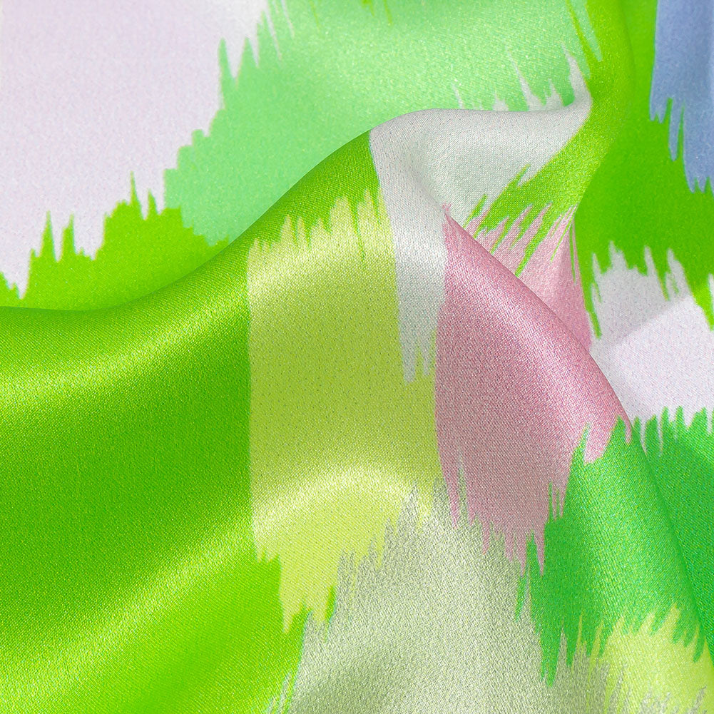 Italian Lime, Pink and Lilac Ikat Paradise Silk Charmeuse Folded Italian Lime, Pink and Lilac Ikat Paradise Silk Charmeuse Folded