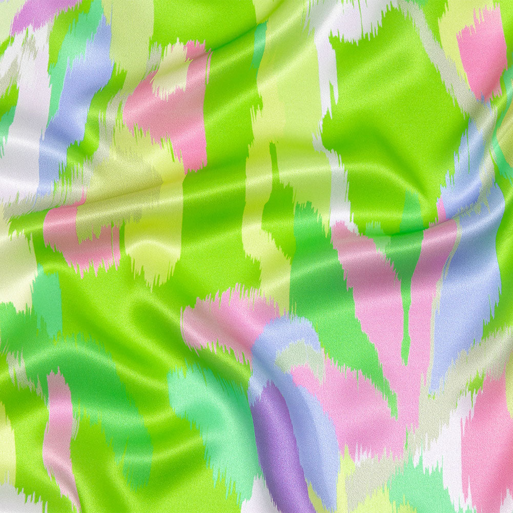 Italian Lime, Pink and Lilac Ikat Paradise Silk Charmeuse Italian Lime, Pink and Lilac Ikat Paradise Silk Charmeuse