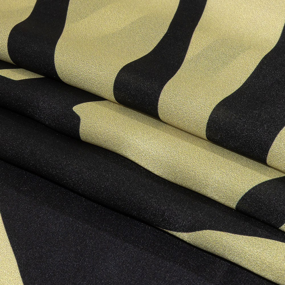 Italian Black and Beige Oversized Leaves Silk Charmeuse Full Italian Black and Beige Oversized Leaves Silk Charmeuse Full