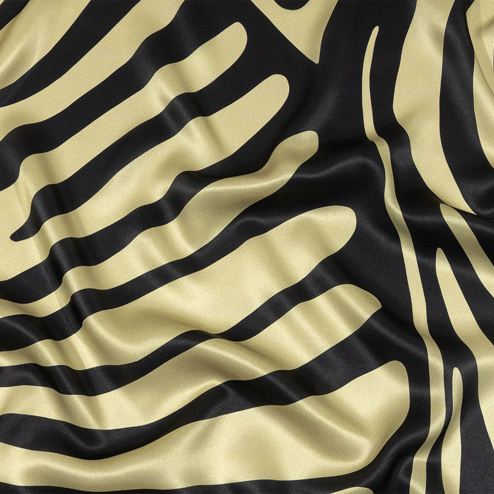 Italian Black and Beige Oversized Leaves Silk Charmeuse Italian Black and Beige Oversized Leaves Silk Charmeuse