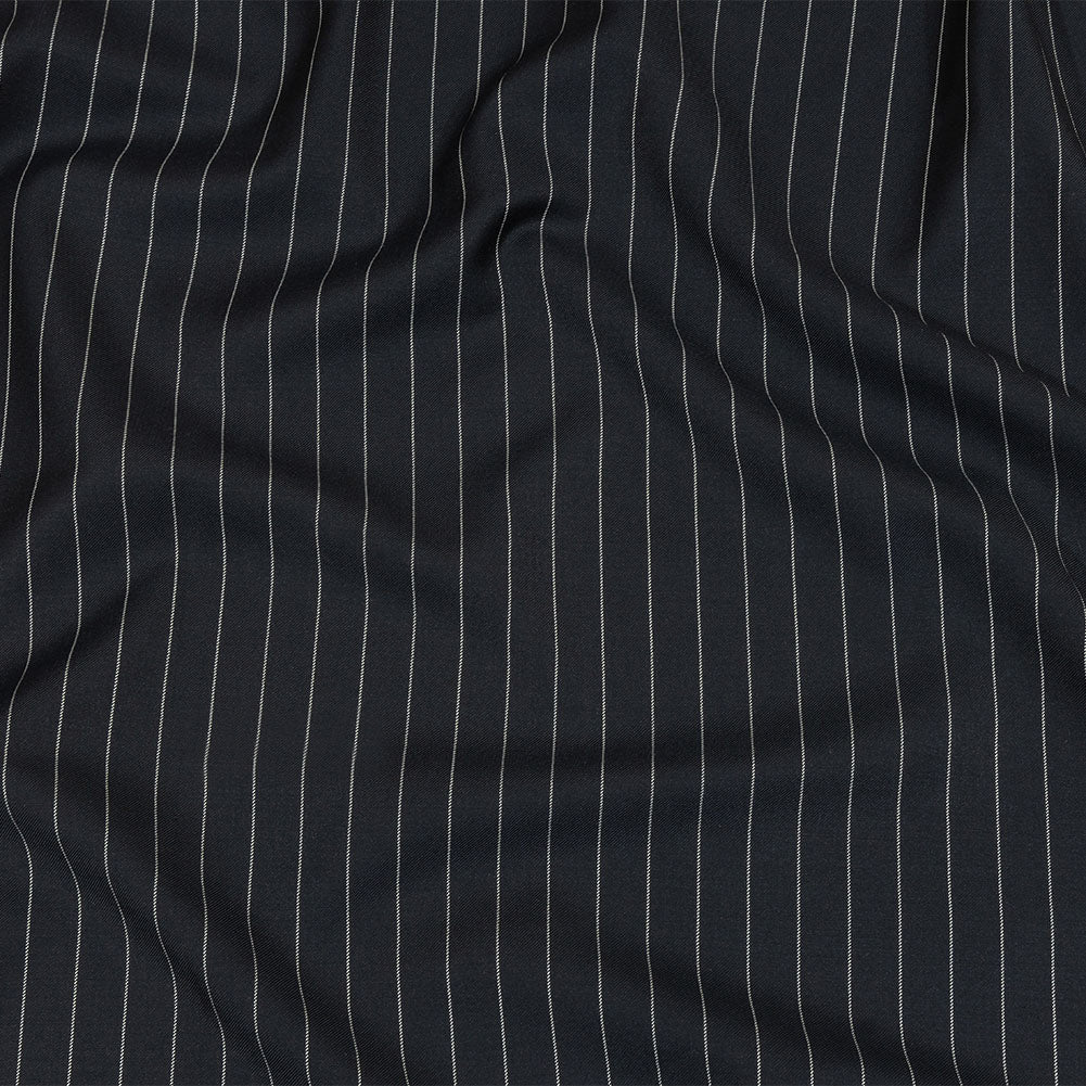 Balenciaga British Midnight Navy and Light Gray Pinstriped Super 180 Virgin Wool and Cashmere Twill Suiting Balenciaga British Midnight Navy and Light Gray Pinstriped Super 180 Virgin Wool and Cashmere Twill Suiting