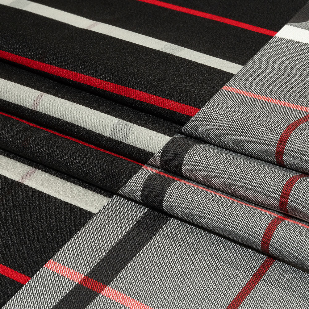 Balenciaga Italian Star White, Red and Black Checked and Striped Double Face Fluid Viscose Crepe Back Twill Folded Balenciaga Italian Star White, Red and Black Checked and Striped Double Face Fluid Viscose Crepe Back Twill Folded