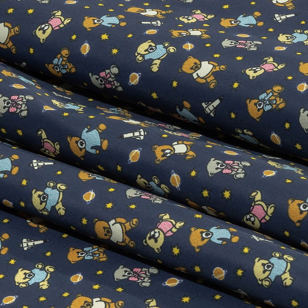 Balenciaga Italian Blue and Tan Teddy Bears in Space Lightweight Nylon Woven Folded Balenciaga Italian Blue and Tan Teddy Bears in Space Lightweight Nylon Woven Folded