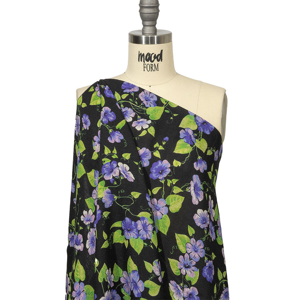Balenciaga Italian Purple, Vibrant Green and Black Violets Wool Crepe Detail Balenciaga Italian Purple, Vibrant Green and Black Violets Wool Crepe Detail
