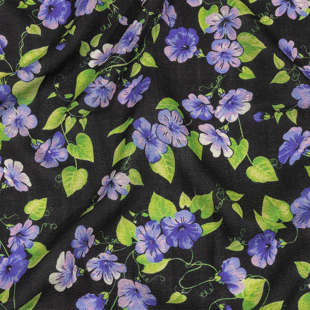 Balenciaga Italian Purple, Vibrant Green and Black Violets Wool Crepe Balenciaga Italian Purple, Vibrant Green and Black Violets Wool Crepe