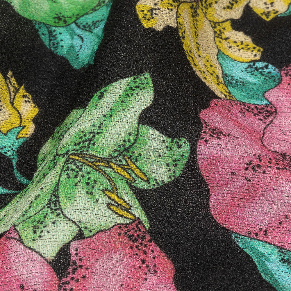 Balenciaga Italian Pink, Yellow and Lime Floral Wool Crepe Folded Balenciaga Italian Pink, Yellow and Lime Floral Wool Crepe Folded