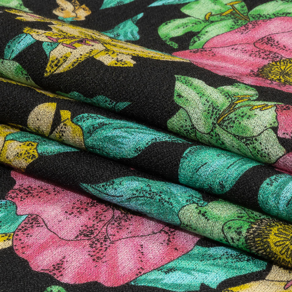Balenciaga Italian Pink, Yellow and Lime Floral Wool Crepe Full Balenciaga Italian Pink, Yellow and Lime Floral Wool Crepe Full
