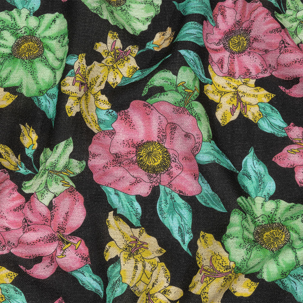Balenciaga Italian Pink, Yellow and Lime Floral Wool Crepe Balenciaga Italian Pink, Yellow and Lime Floral Wool Crepe