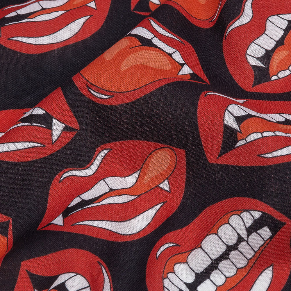 Mercerized Organic Egyptian Cotton Voile - Red and Black Vampire Lips - Toulouse Collection - Detail Mercerized Organic Egyptian Cotton Voile - Red and Black Vampire Lips - Toulouse Collection - Detail