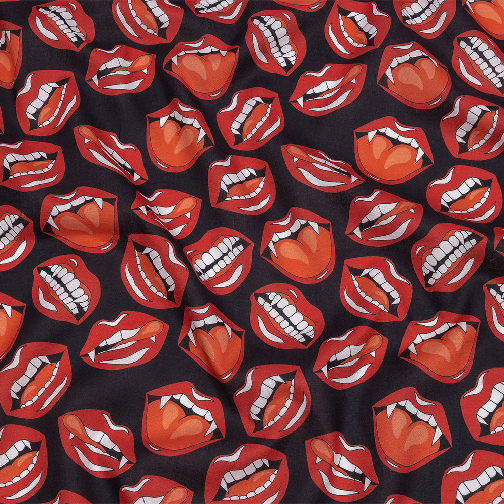 Mercerized Organic Egyptian Cotton Voile - Red and Black Vampire Lips - Toulouse Collection Mercerized Organic Egyptian Cotton Voile - Red and Black Vampire Lips - Toulouse Collection
