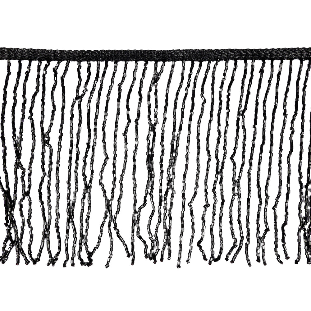 Charcoal Beaded Fringe on Braided Lip - 5" Charcoal Beaded Fringe on Braided Lip - 5"
