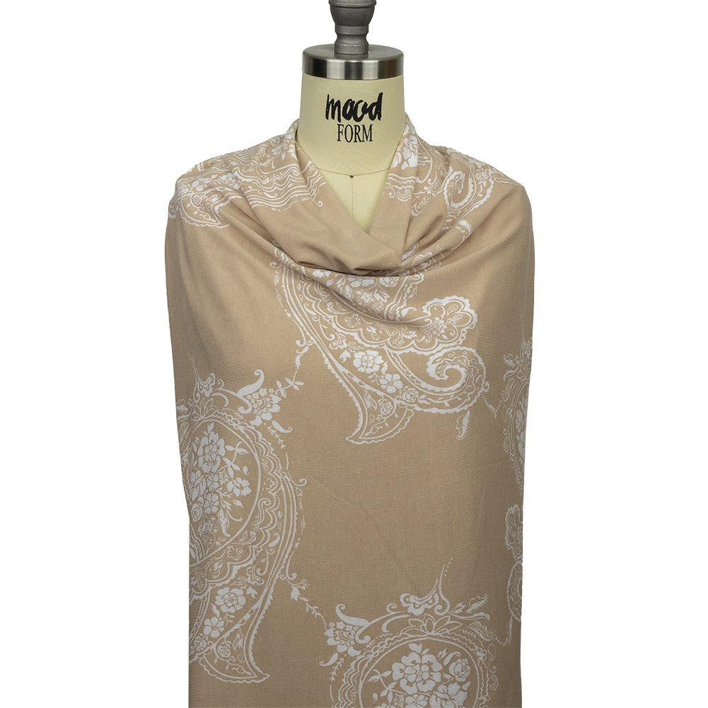 Beige and White Fancy Paisley Polyester and Rayon Jersey Detail Beige and White Fancy Paisley Polyester and Rayon Jersey Detail