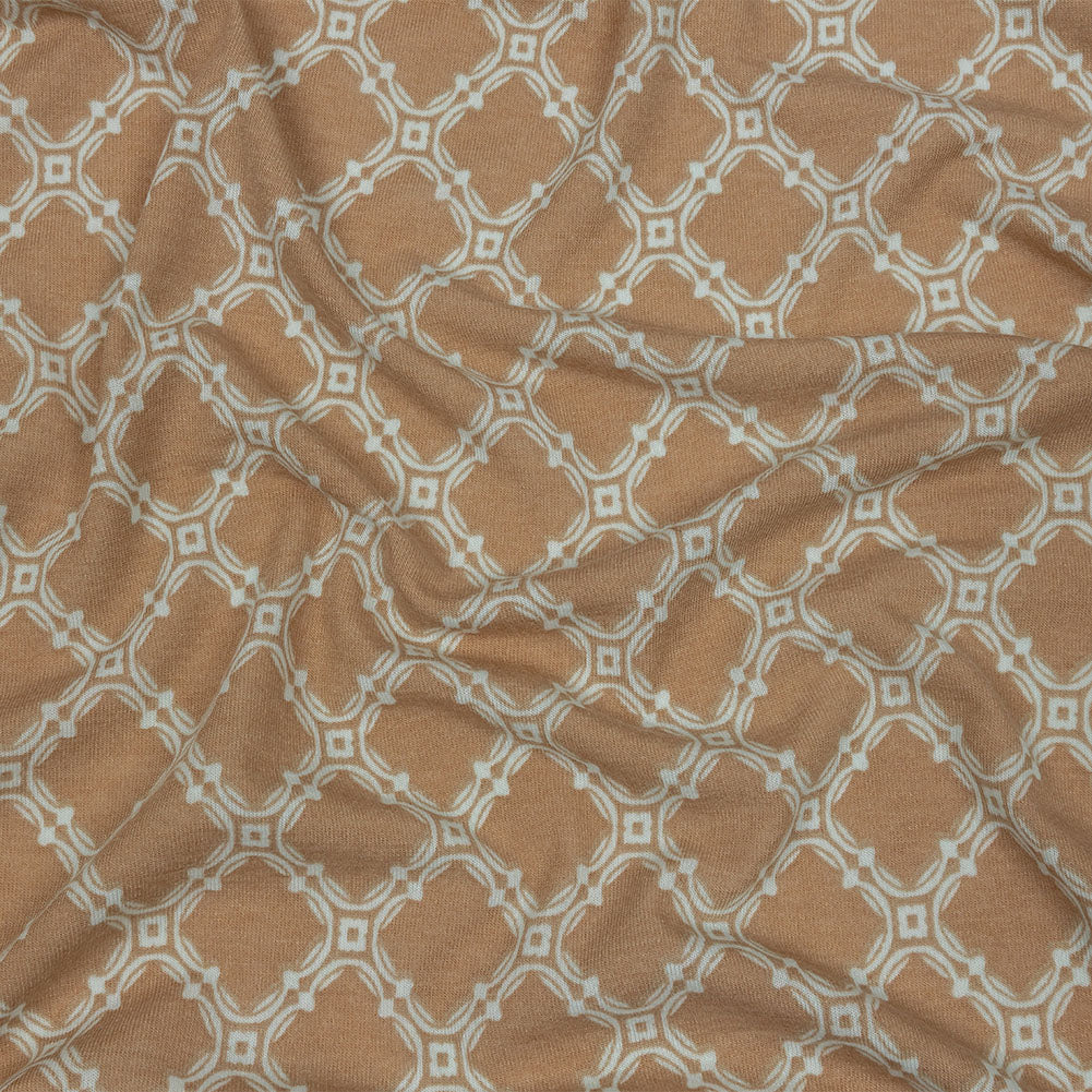 Beige and Pale Mint Decorative Lattice Polyester and Rayon Jersey Beige and Pale Mint Decorative Lattice Polyester and Rayon Jersey