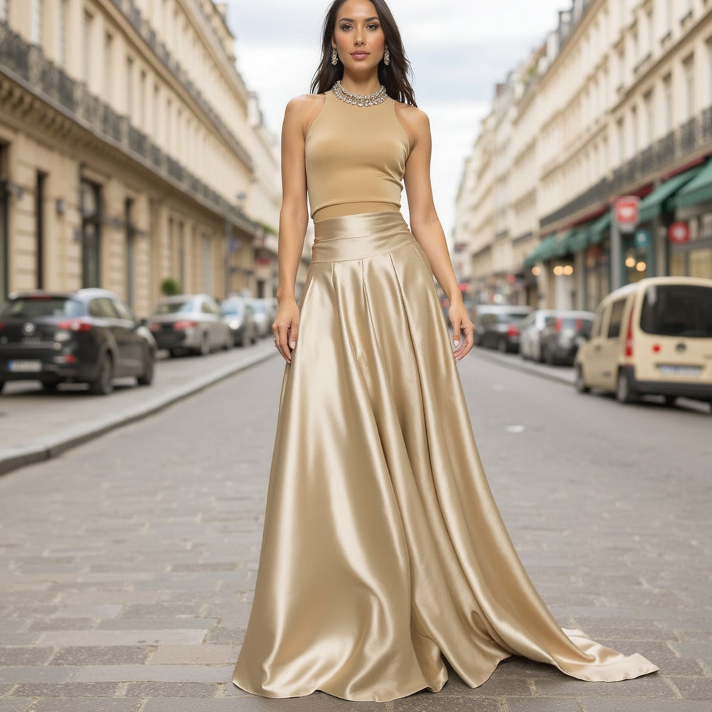 Sustainable Viscose Fluid Satin - Beige - Mood Exclusive Elliana Collection - Editorial Sustainable Viscose Fluid Satin - Beige - Mood Exclusive Elliana Collection - Editorial