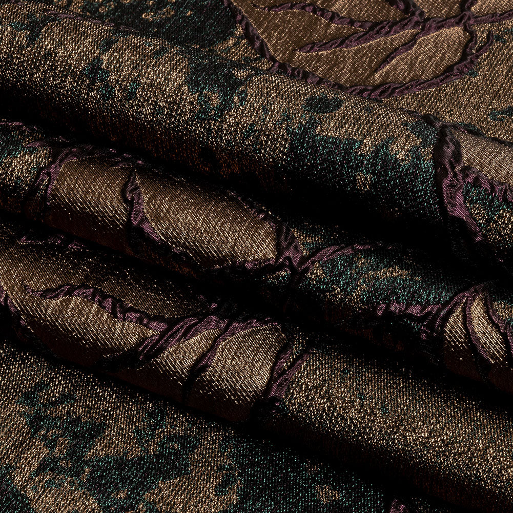 Metallic Forest, Bronze and Burgundy Mottled Floral Luxury Brocade - Folded Metallic Forest, Bronze and Burgundy Mottled Floral Luxury Brocade - Folded
