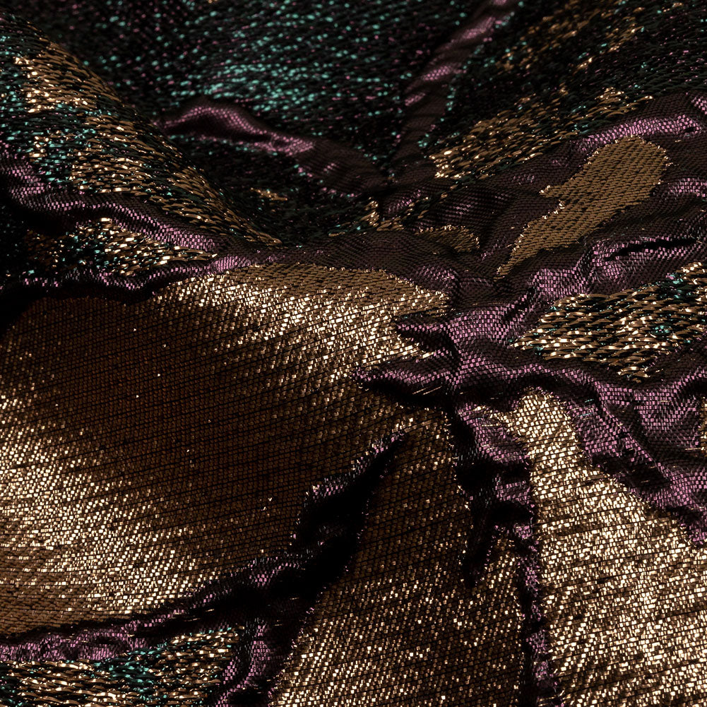 Metallic Forest, Bronze and Burgundy Mottled Floral Luxury Brocade - Detail Metallic Forest, Bronze and Burgundy Mottled Floral Luxury Brocade - Detail
