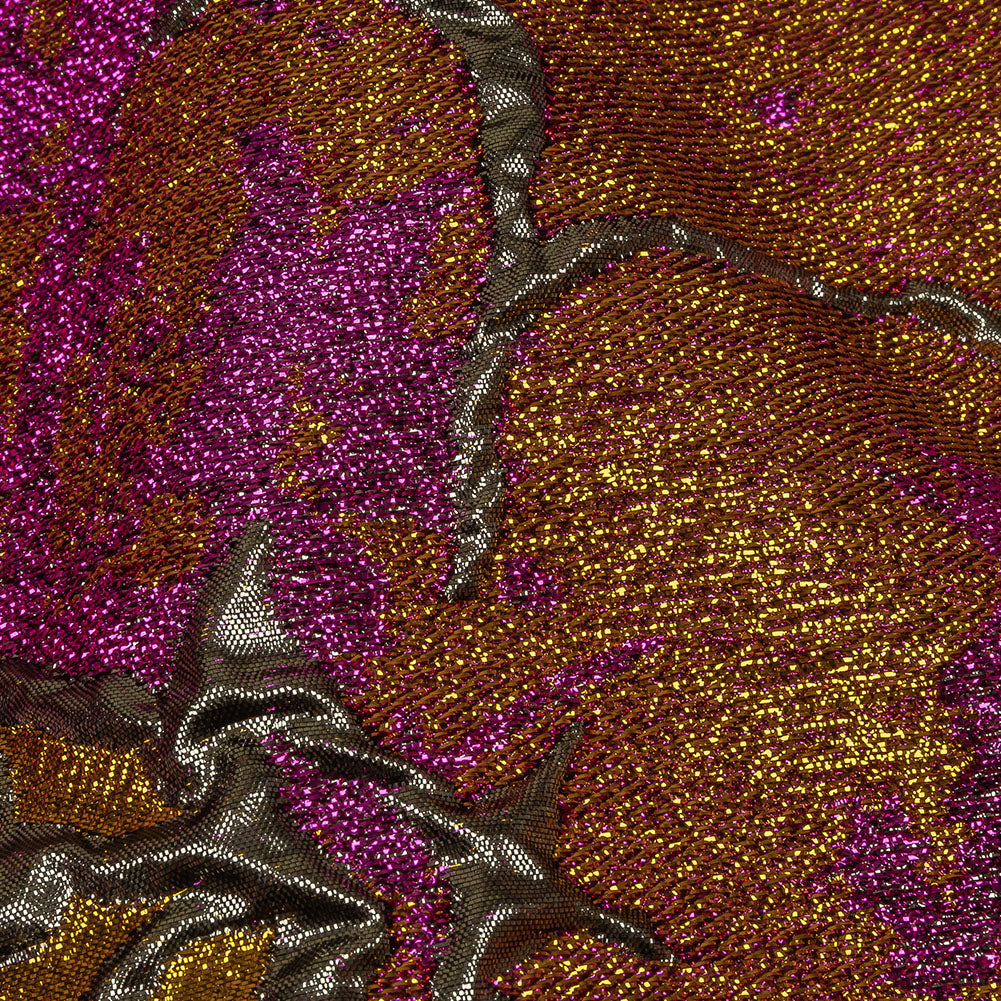 Metallic Sage, Golden Yellow and Magenta Mottled Floral Luxury Brocade - Detail Metallic Sage, Golden Yellow and Magenta Mottled Floral Luxury Brocade - Detail