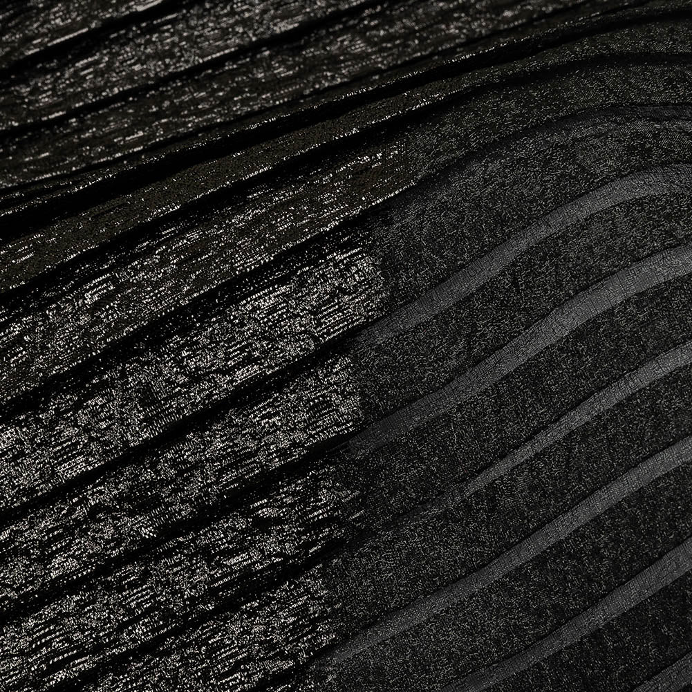 Metallic Black Diagonal Waves Pleated Luxury Burnout Brocade - Detail Metallic Black Diagonal Waves Pleated Luxury Burnout Brocade - Detail