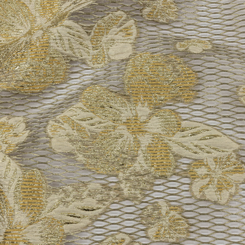 Metallic Golden Fleece and Beige Florals and Latticework Sheer Luxury Brocade Metallic Golden Fleece and Beige Florals and Latticework Sheer Luxury Brocade