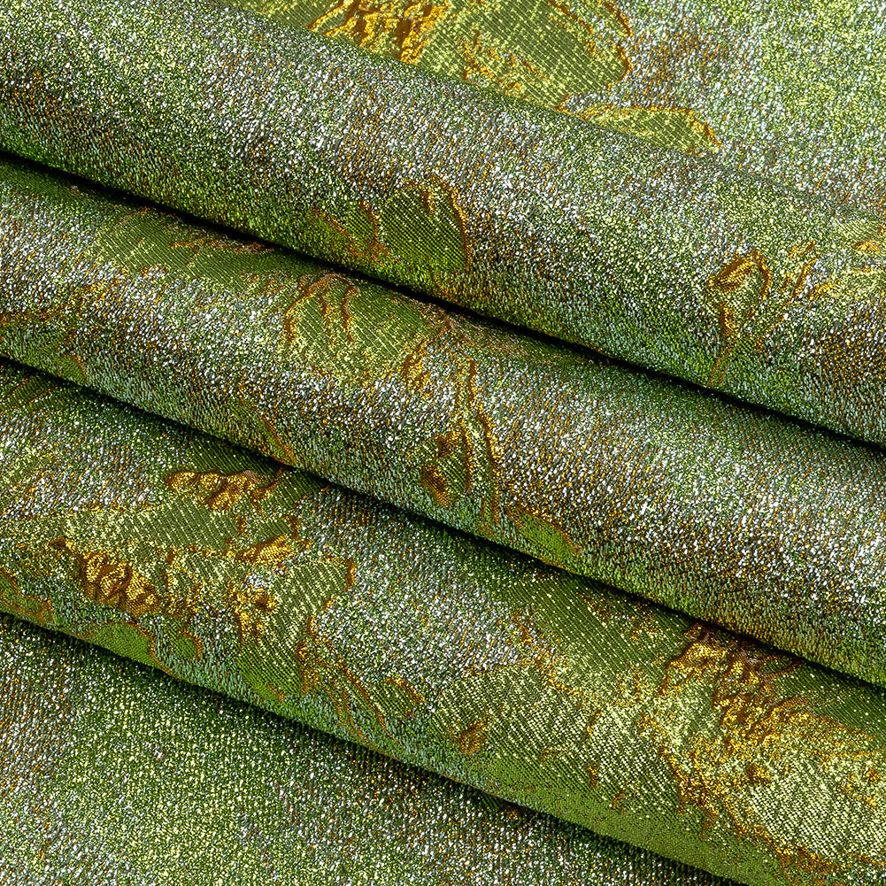 Metallic Aqua, Lime and Solar flare Crackled Floral Luxury Brocade - Folded Metallic Aqua, Lime and Solar flare Crackled Floral Luxury Brocade - Folded