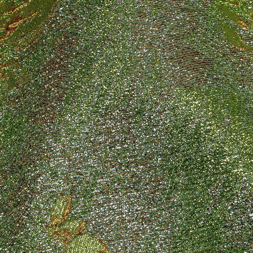 Metallic Aqua, Lime and Solar flare Crackled Floral Luxury Brocade - Detail Metallic Aqua, Lime and Solar flare Crackled Floral Luxury Brocade - Detail