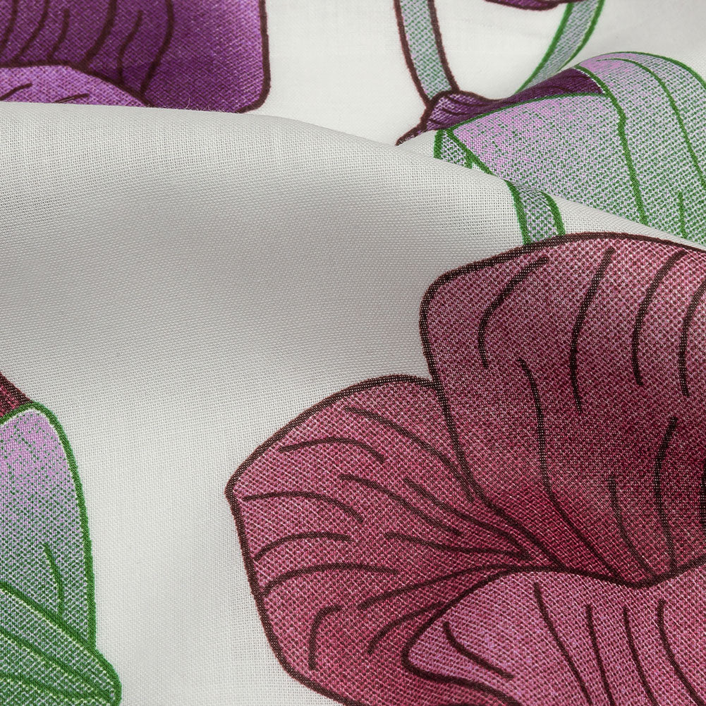 Magenta, Purple and Gray Green Big Poppies Cotton Lawn - Detail Magenta, Purple and Gray Green Big Poppies Cotton Lawn - Detail