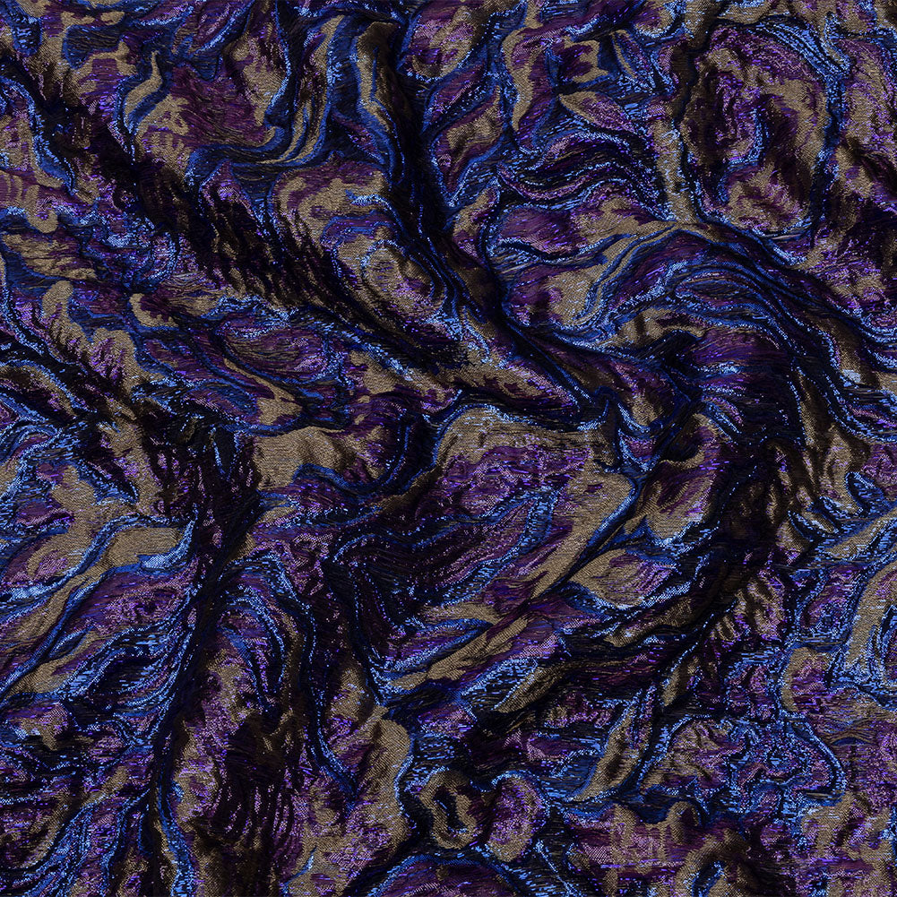 Metallic Royal Blue, Aubergine and Dark Gold Smoky Swirls Luxury Brocade Metallic Royal Blue, Aubergine and Dark Gold Smoky Swirls Luxury Brocade