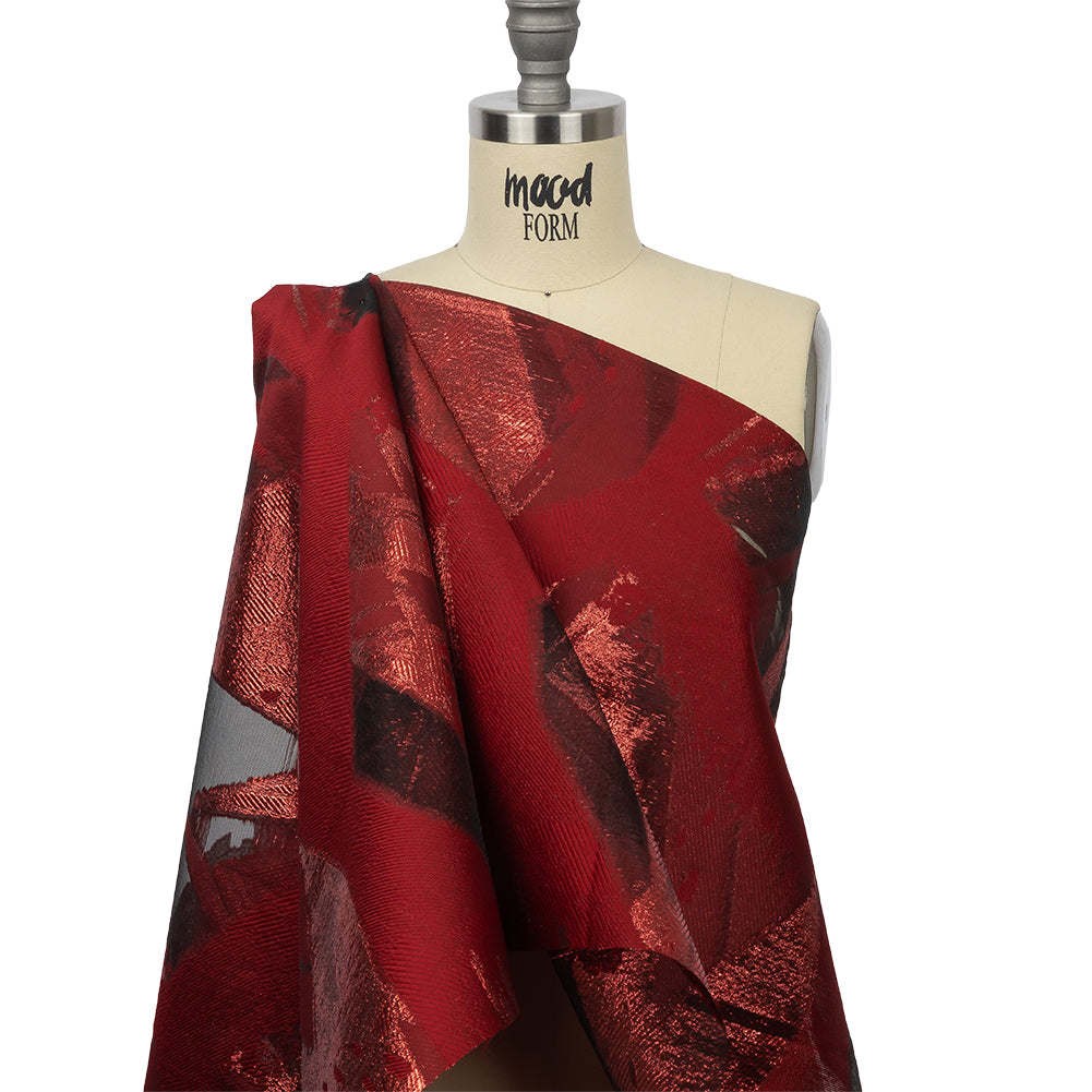 Metallic Red Painterly Geometrics Luxury Burnout Brocade - Drape Metallic Red Painterly Geometrics Luxury Burnout Brocade - Drape