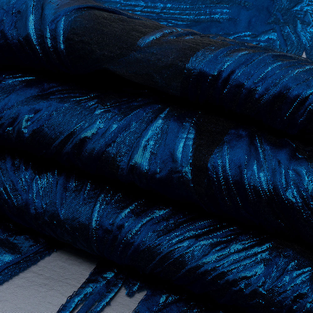 Metallic Blue Firework Flowers Luxury Burnout Brocade - Folded Metallic Blue Firework Flowers Luxury Burnout Brocade - Folded
