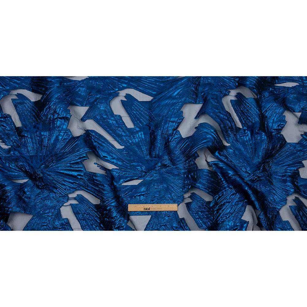 Metallic Blue Firework Flowers Luxury Burnout Brocade - Full Metallic Blue Firework Flowers Luxury Burnout Brocade - Full