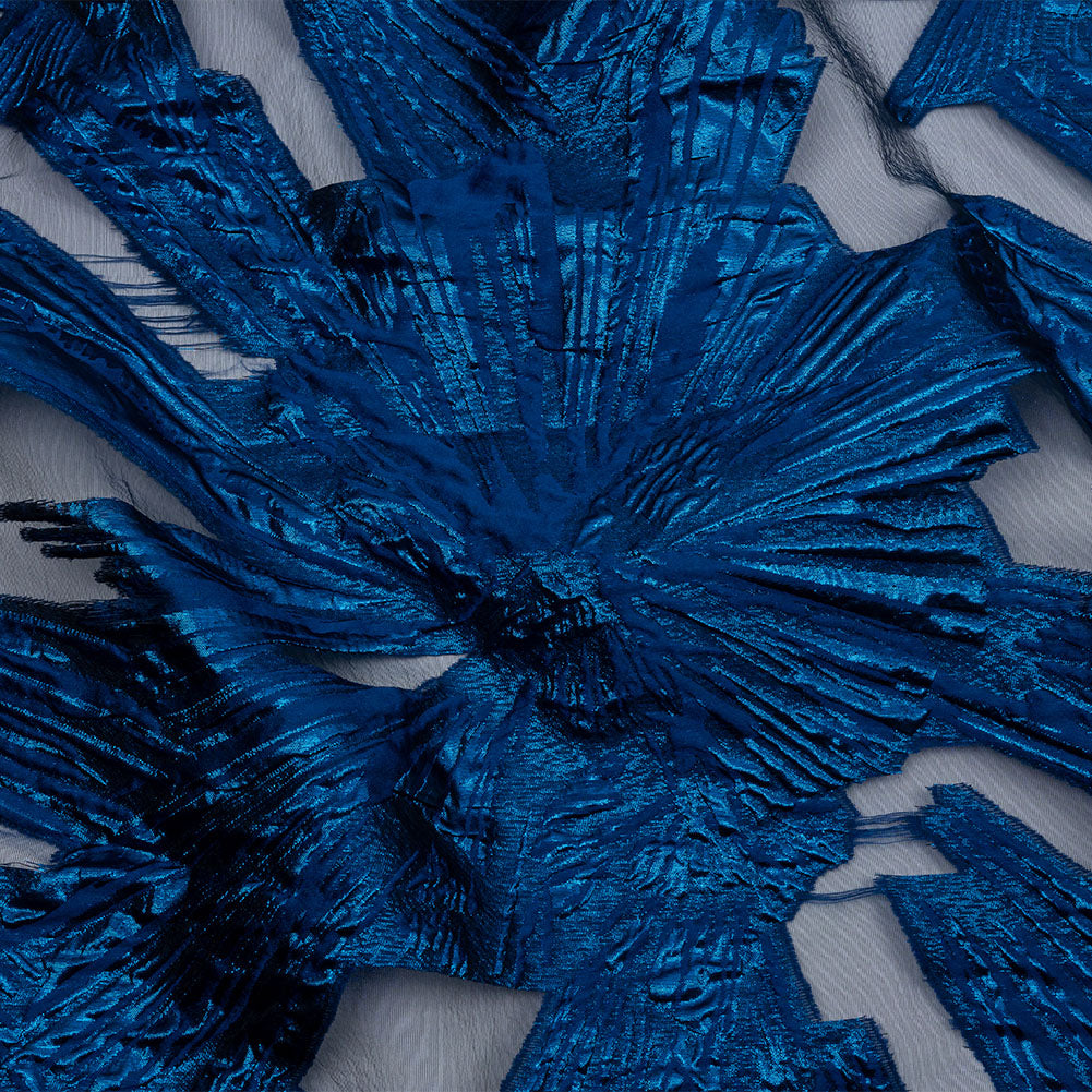 Metallic Blue Firework Flowers Luxury Burnout Brocade Metallic Blue Firework Flowers Luxury Burnout Brocade