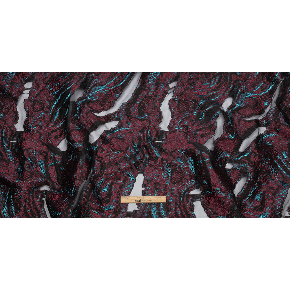 Metallic Electric Blue and Jam Red Luxury Burnout Brocade - Full Metallic Electric Blue and Jam Red Luxury Burnout Brocade - Full